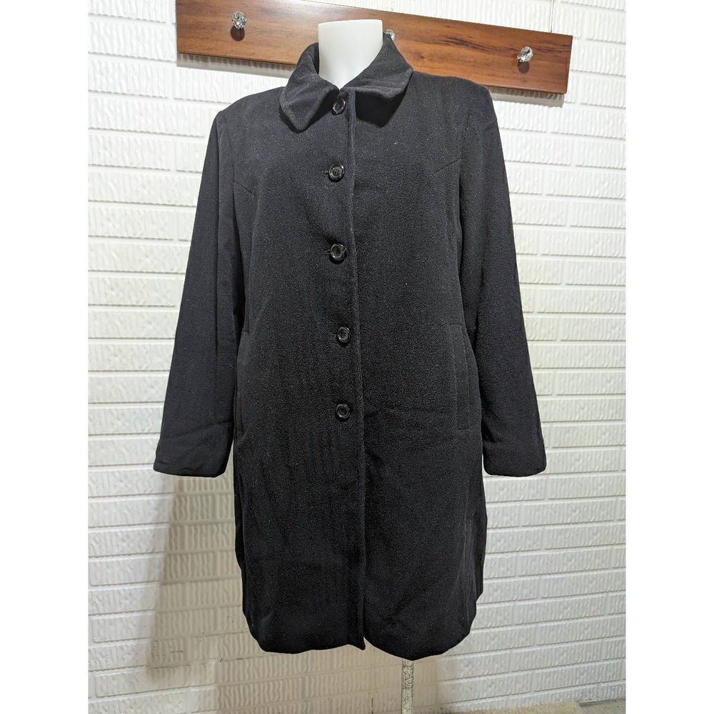 Worthington Women's Black Long-Sleeve Button-Front 100% Wool Long Coat Jacket La
